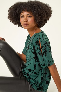 Roman Green Floral Jersey Stretch Top