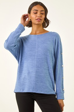 Roman Navy Buttoned Stretch Jersey Top