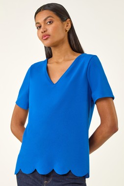Roman Royal Blue Scalloped Hem V-Neck T-Shirt