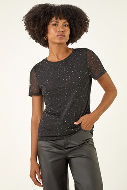 Roman Black Sparkly Embellished Stretch Top