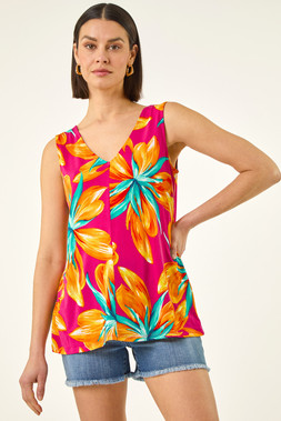 Roman Cerise Floral Print Bar Back Detail Vest