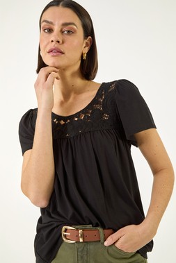 Roman Crochet Panel Stretch Top