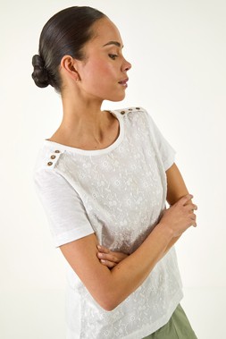 Roman Petite Ivory Contrast Embroidered Top