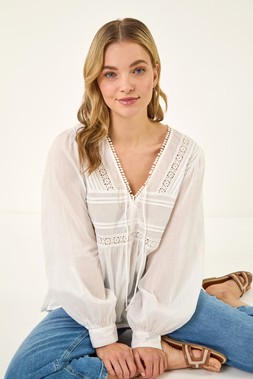Dusk Cotton Lace Pintuck Top