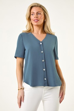 Roman Petite V-Neck Button Through Blouse