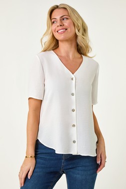 Roman Petite V-Neck Button Through Blouse