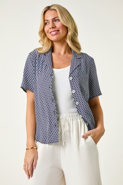Roman Petite Geometric Buttoned Blouse