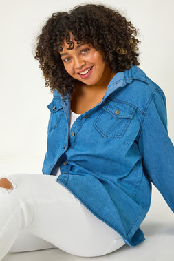 Roman Curve Indigo Button Through Denim Shirt