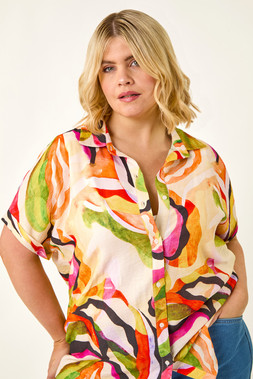 Roman Curve Swirl Print Button Shirt