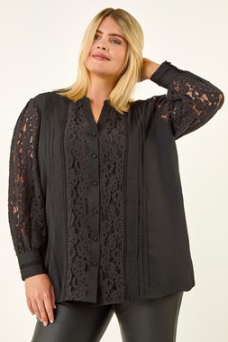 Roman Curve Lace Sleeve Blouse