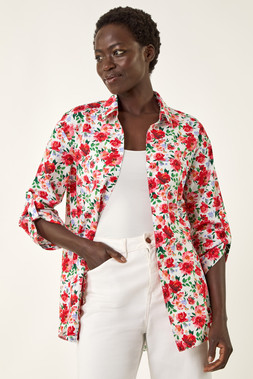 Roman Floral Collared Tab Sleeve Shirt