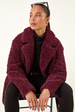 Petite Wine Teddy Longline Coat