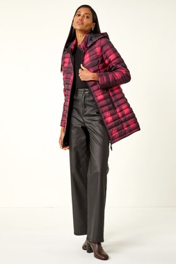 Roman Burgundy Printed Check Padded Coat