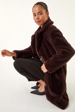 Roman Petite Chocolate Longline Faux Fur Coat