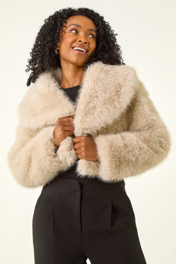 Stone Petite Cropped Fur Coat