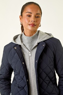 Roman Petite Navy Contrast Hooded Puffer Coat