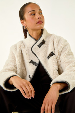 Roman Petite Stone Borg Contrast Button Coat