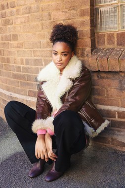 Roman Burgundy Contrast Faux Leather Aviator Coat
