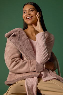 Roman Light Pink Contrast Aviator Fur Coat