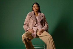 Roman Light Pink Contrast Aviator Fur Coat