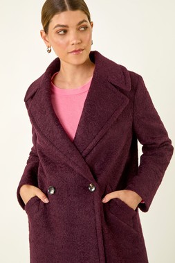 Roman Burgundy Textured Buttoned Boucle Coat