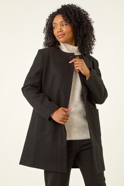 Roman Petite Black Patch Pocket Buttoned Coat