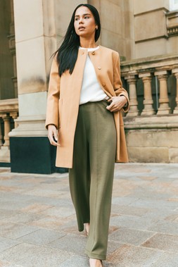 Camel Petite Patch Pocket Buttoned Coat