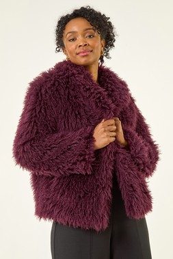 Roman Petite Wine Faux Fur Collar Coat