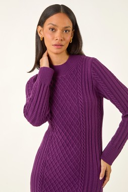 Roman Dusk Purple Cable Knit Jumper Dress