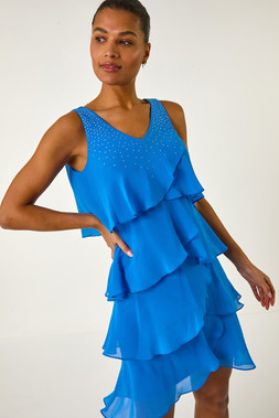 Roman Royal Blue Hotfix Tiered Dress