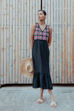 Roman Coral Sleeveless Crochet Fit & Flare Midi Dress