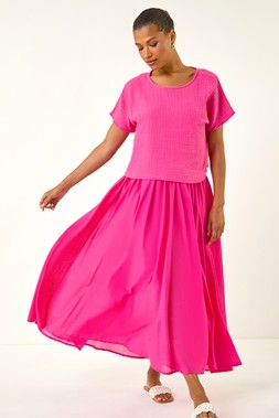 Roman Cotton Top Overlay Midi Dress