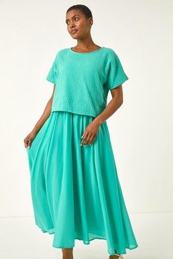 Roman Cotton Top Overlay Midi Dress
