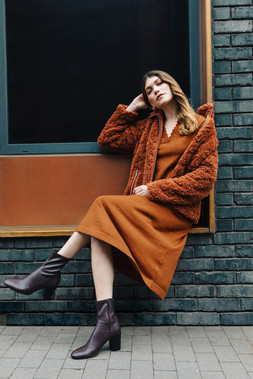 Roman Copper Scallop Detail Knitted Midi Dress