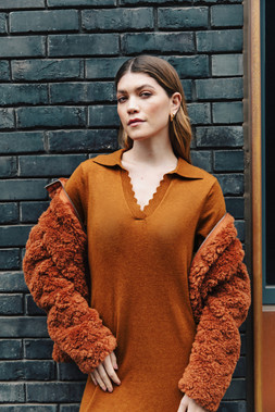 Roman Copper Scallop Detail Knitted Midi Dress