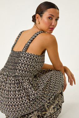 Roman Palm Border Strap Midi Sundress