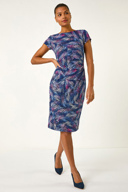 Roman Abstract Puff Gather Detail Dress