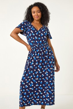 Roman Petite Spot Shirred Waist Dress