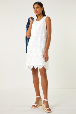 Roman Flower Embroidery Shift Dress