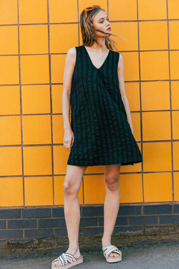 Roman Black Textured Short A-Line Dress