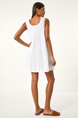 Roman White Textured Short A-Line Dress