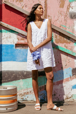 Roman White Textured Short A-Line Dress