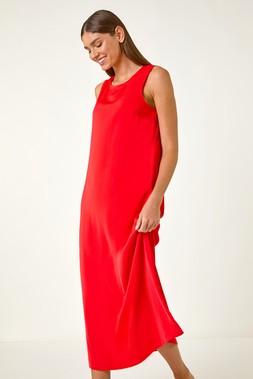 Roman Red Satin A-Line Midi Dress