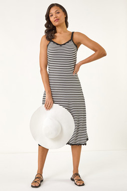 Roman Black Stripe Crochet Midi Dress