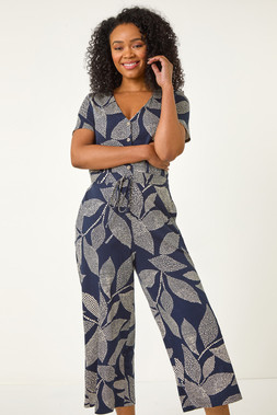 Roman Petite Navy Button Front Jumpsuit