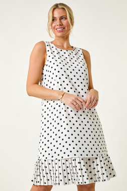 Roman Petite Spot Print Pleated Shift Dress