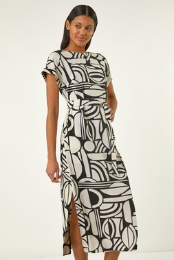 Roman Geometric Textured Midi Dress