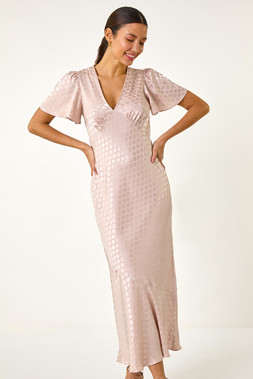Roman Spot Print V-Neck Midi Dress