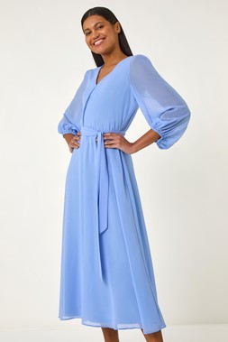 Roman Chiffon V-Neck Midi Dress
