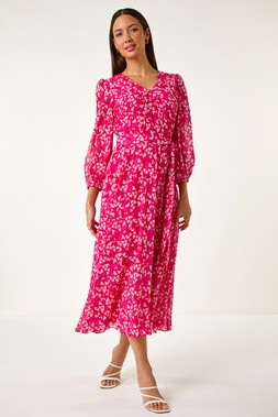 Roman Pink Heart Print Midi Dress